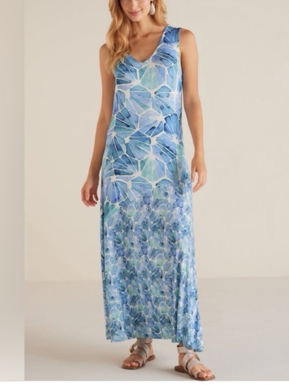 SOFT SURROUNDINGS Castel Maxi Dress Geometric Watercolor Mosaic. Size XL. NWT